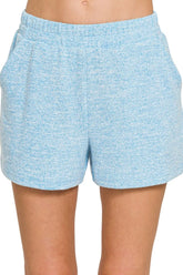 Zenana Soft Melange Hacci Elastic Waist Band Shorts DEEP SKY OutfitFlow